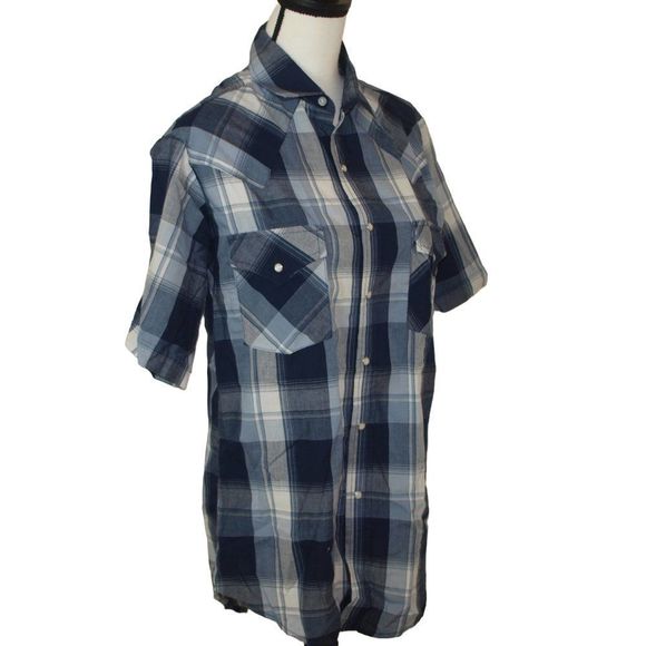 Vesse Button‎ Front Blue Plaid Shirt XXL - Picture 4 of 7